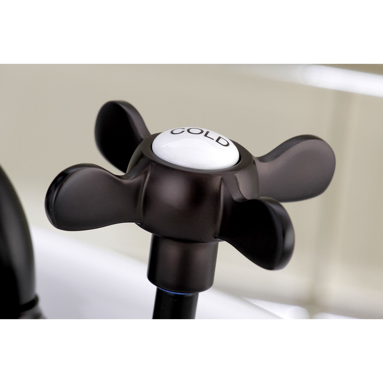 Kingston Heirloom KS7975BEX - Essex Two-Handle 3-Hole Deck Mount Bridge Bathroom Faucet with Brass Pop-Up, Oil Rubbed Bronze — thumbnail 3